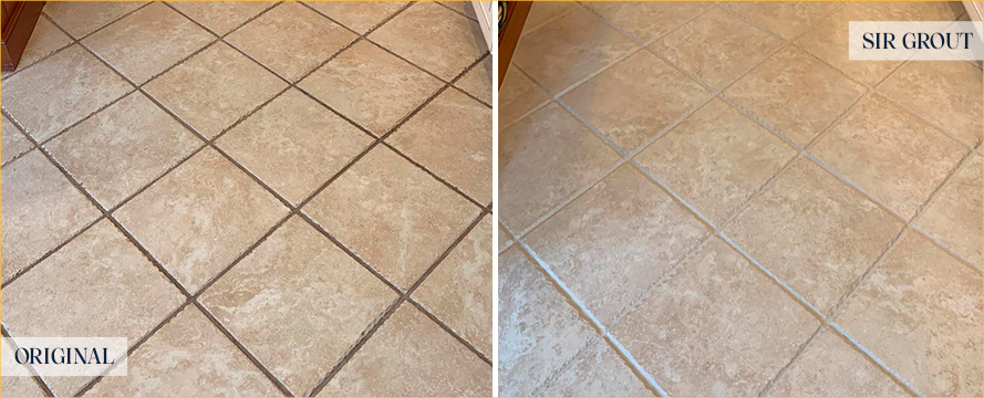 Kitchen Floor Before and After a Grout Sealing in Milton, GA