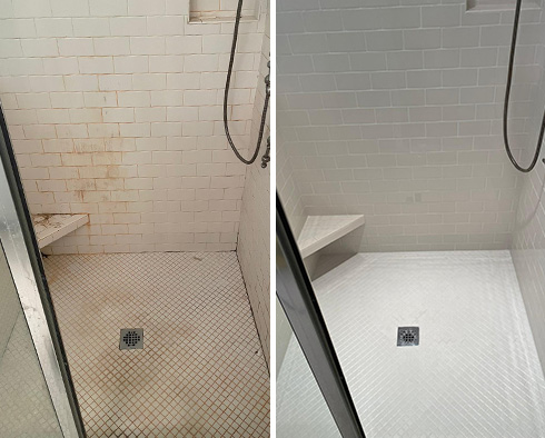 Shower Stall Before and After a Service from Our Tile and Grout Cleaners in Duluth