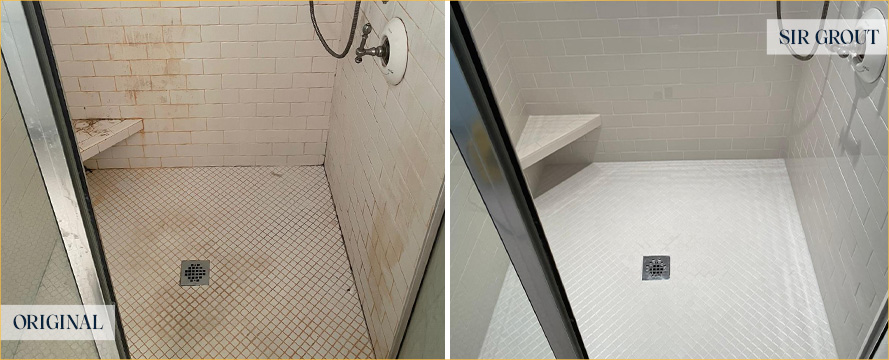 Shower Stall Before and After a Service from Our Tile and Grout Cleaners in Duluth