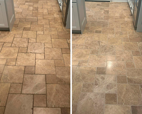 Floor Before and After a Stone Cleaning in Milton, GA