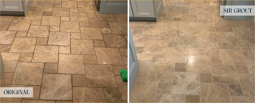 Floor Before and After a Flawless Stone Cleaning in Milton, GA