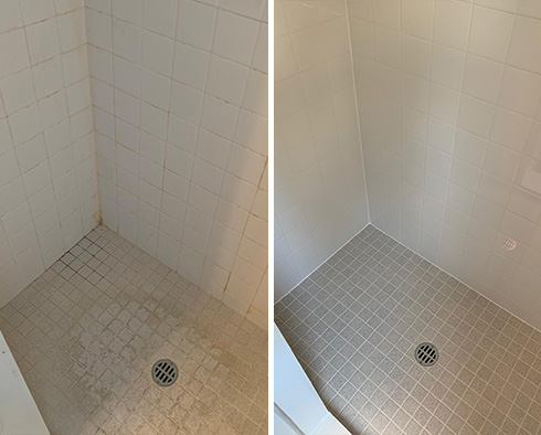 Tile Shower Before and After a Grout Cleaning in Marietta
