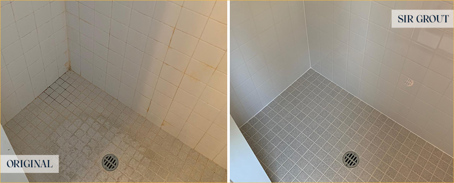 Tile Shower Before and After a Grout Cleaning in Marietta