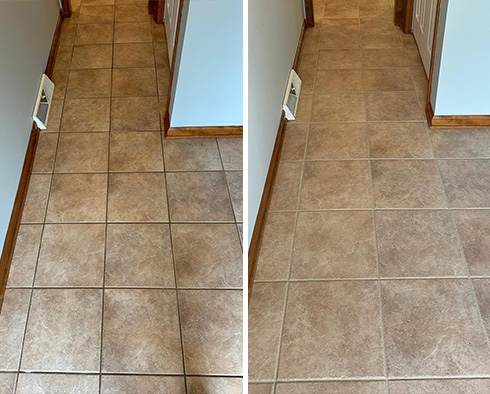 Living Room Floor Before and After a Grout Sealing in Milton