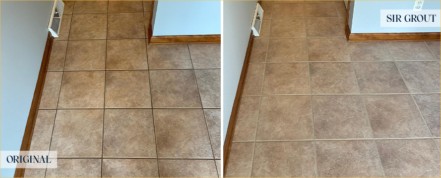 Living Room Floor Before and After a Grout Sealing in Milton
