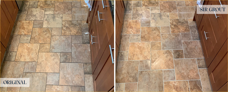 Kitchen Floor Before and After a Grout Cleaning in Milton
