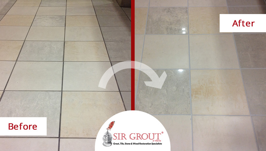 Before and After Picture of an Office Building Grout Cleaning Service in Alpharetta, GA