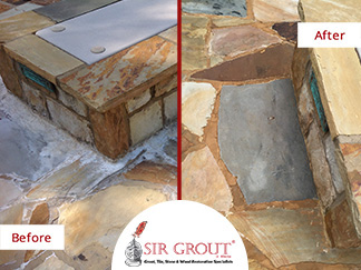 Before and After Picture of a Stone Cleaning Service on Flagstone