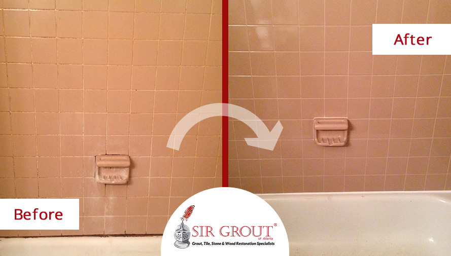 Before and After Picture of a Bathroom Tile and Grout Cleaning Service in Marietta, Georgia