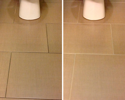 Before and After Picture of a Tile and Grout Cleaning Service in Cummins, GA