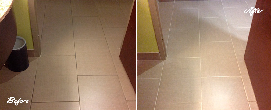 Before and After Picture of a Hotel Tile & Grout Cleaning Service in Cummin, GA