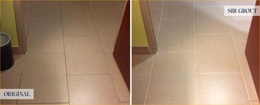 Before and After Picture of a Hotel Tile & Grout Cleaning Service in Cummin, GA