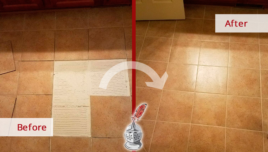 Before and After Picture of a Floor Tile Sealing Restoration in Alpharetta, Georgia