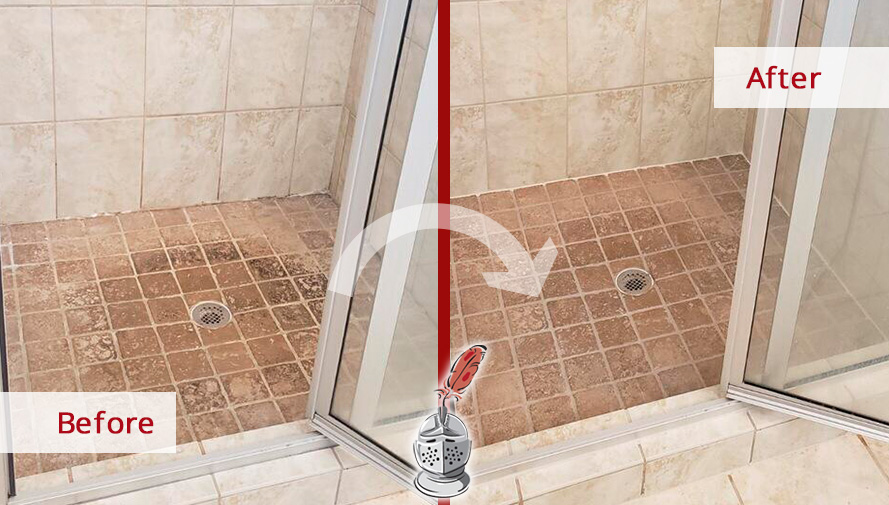 Before and After Picture of a Shower Stone Cleaning Service in Dunwoody, GA