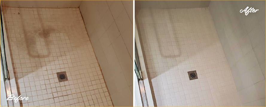 Before and After Picture of a Shower Tile Cleaning Service in Atlanta, Georgia