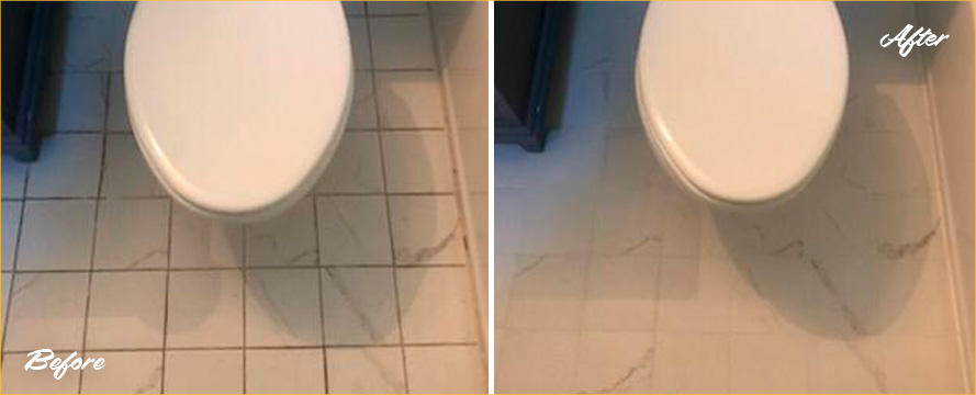 Bathroom's Toilet Area Before and After a Grout Cleaning Service in Atlanta, Georgia