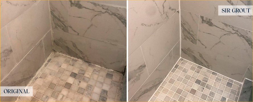 Before and After Our Shower Floor Grout Sealing in Marietta, GA