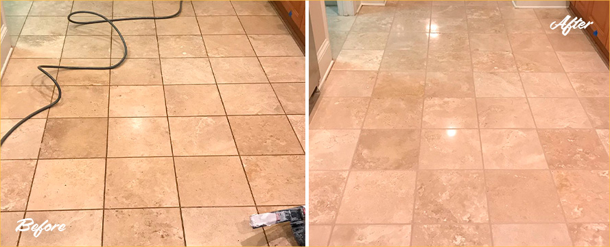 Kitchen  Floor Before and After a Professional Stone Sealing in Decatur