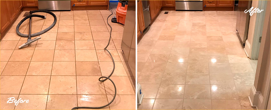 Travertine Floor Before and After a Stone Sealing in Decatur