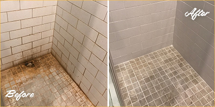 Our Duluth Grout Cleaning Pros Performed an Awe-Inspiring Restoration on  This Run-Down Shower