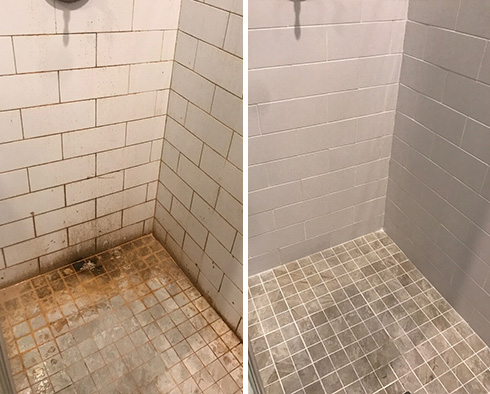 Picture of a Shower Before and After a Grout Cleaning in Duluth