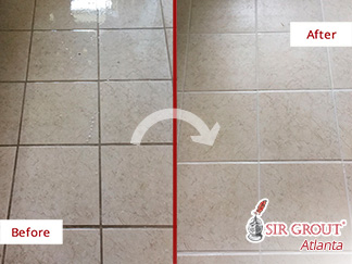 Before and After Our Kitchen Floor Grout Sealing Service in Lilburn, GA