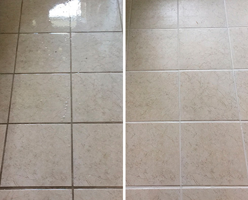 Before and After Our Kitchen Floor Grout Sealing Service in Lilburn, GA