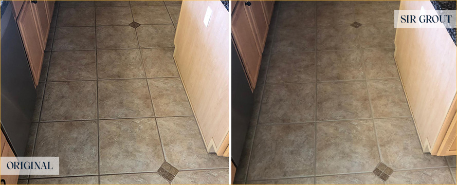 Picture of a Floor Before and After a Professional Grout Sealing in Atlanta, GA 