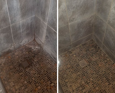 Image of a Shower Before and After a Tile Sealing in Alpharetta, GA