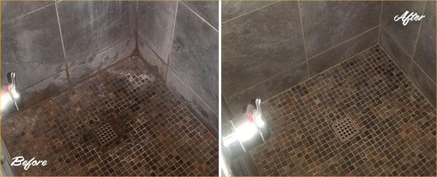 Image of a Shower Before and After a Professional Tile Sealing in Alpharetta, GA