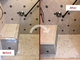 Shower Before and After Our Hard Surface Restoration Services in Ellenwood, GA