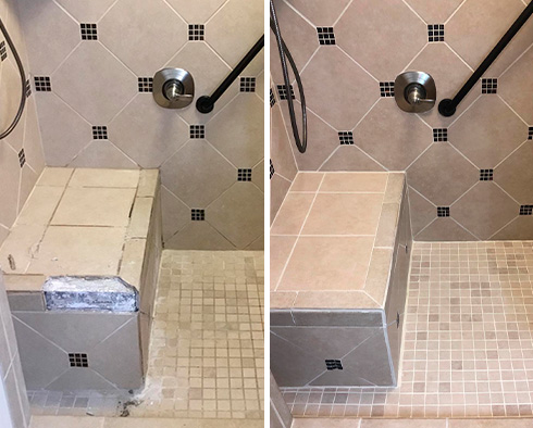 Shower Before and After Our Hard Surface Restoration Services in Ellenwood, GA