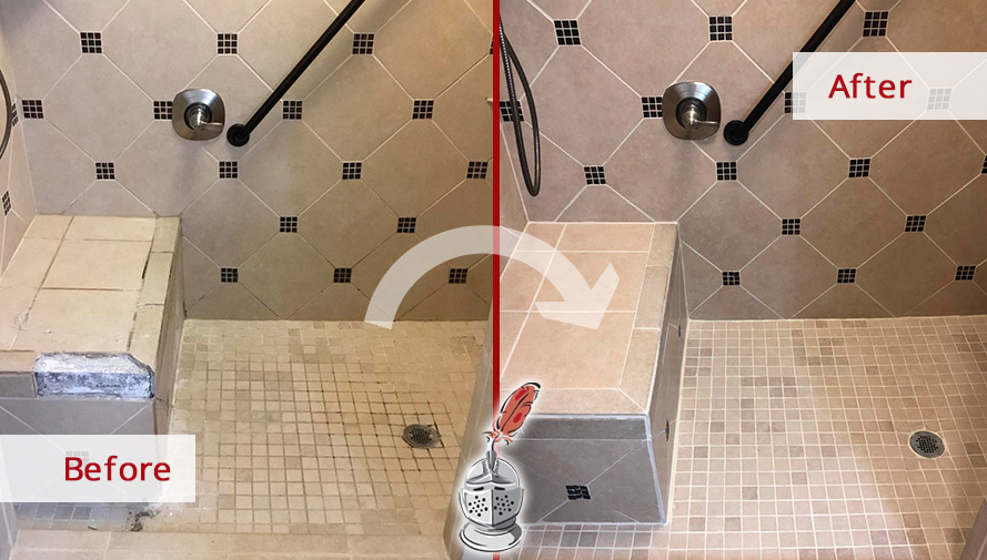 Shower Before and After Our Hard Surface Restoration Services in Ellenwood, GA