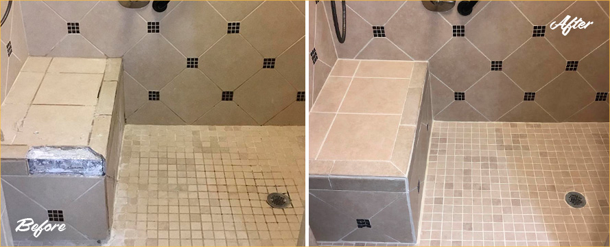 Shower Before and After Our Hard Surface Restoration Services in Ellenwood, GA