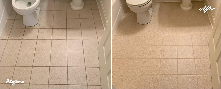 Basement Bathroom Floor Before and After Our Grout Sealing in Mableton, GA