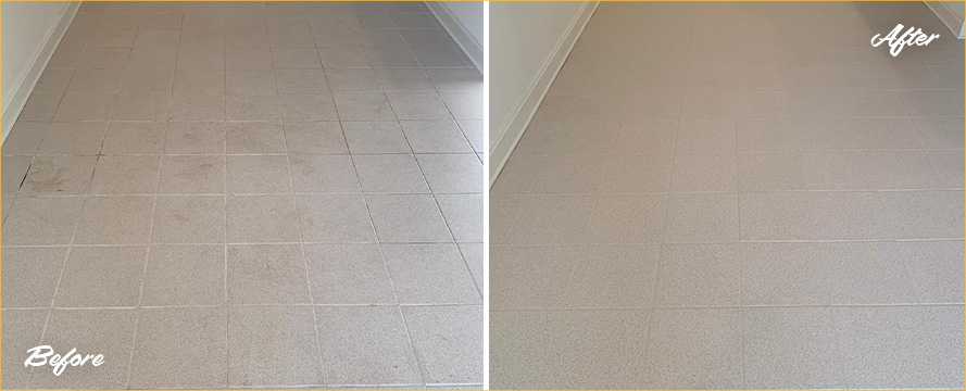 Basement Floor Before and After Our Grout Sealing in Mableton, GA