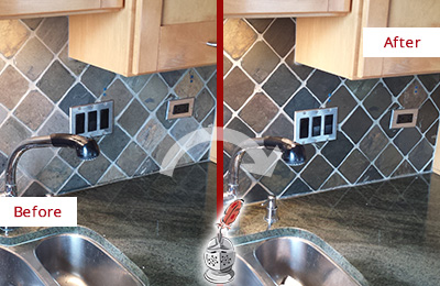 Sir Grout Caulks this Atlanta Backsplash Caulked to Fix and Prevent Water Leaks Before and After Picture of a Atlanta Backsplash Caulked to Fix and Prevent Water Leaks