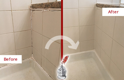 Sir Grout Caulks this Atlanta Shower Caulked to Repair Damaged Caulking Before and After Picture of a Atlanta Shower Caulked to Repair Damaged Caulking