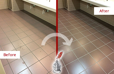 Sir Grout Seals this Fairburn Restroom to Help Protect Against Scratches Before and After Picture of a Fairburn Restroom Sealed to Help Protect Against Scratches