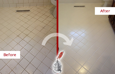 Sir Grout Seals the Grout of this Dawsonville White Bathroom Floor for Extra Protection Before and After Picture of a Dawsonville White Bathroom Floor Grout Sealed for Extra Protection